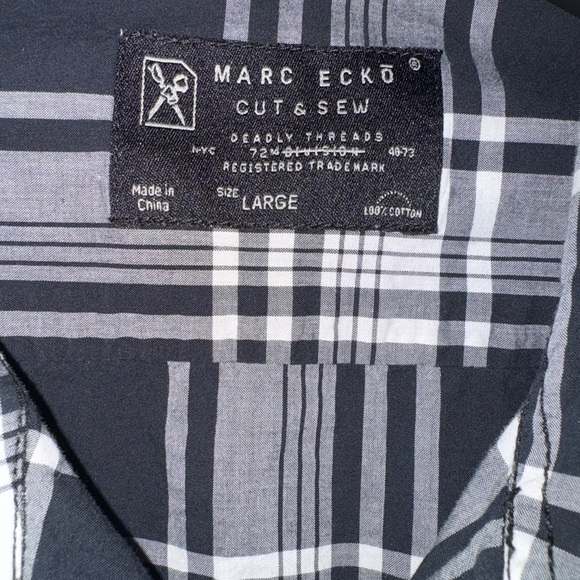 Marc Ecco Black and White Plaid Button-Up Shirt - Picture 2 of 5